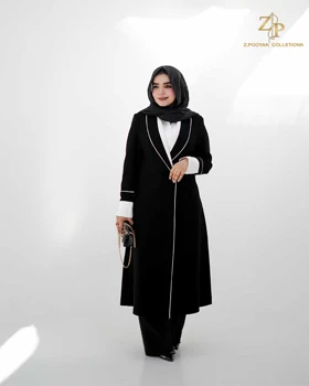 مانتو زنانه بلند مشکی جلوبسته کرپ هاندس