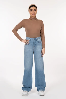 شلوار جین زنانه نیم بگ آبی روشن جک پات ریزشی رویال جین royal jeans