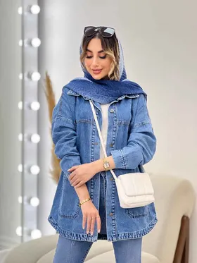 مانتو جین برش‌دار دو جیب