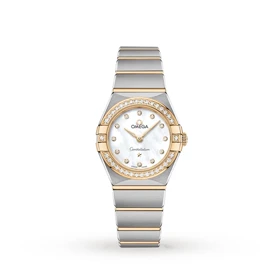 ساعت امگا کانسلیشن زنانه دورنگین دورنگ طلایی ایندکس نگین Omega Constellation silver gold diamonds
