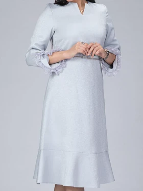 پیراهن زنانه مجلسی کتان لمه دانتل دار کلاسیک مارینت