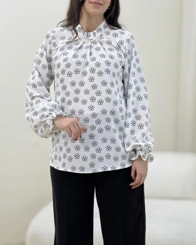 شومیز کرپ طرحدار مروارید