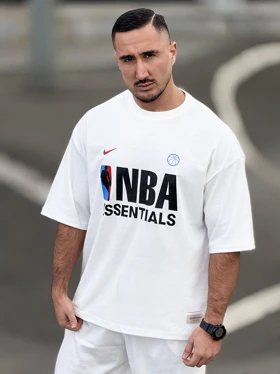 تیشرت باکسی نایک NBA (طرح اسنشیال) سفید و قواره لش (پنبه‌ای)