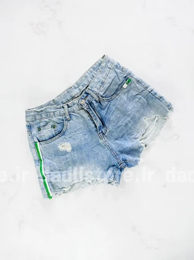 شورتک کوتاه جین پاچه ریش خط‌دار