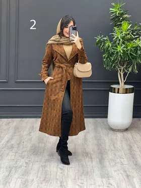پالتو چهارخونه بلند آستین سگک
