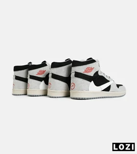 کفش کتانی مردانه و زنانه ساق‌دار طوسی مشکی سفید NIKE travis scott