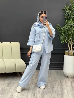 ست مانتو و شلوار کارگو برش‌دار