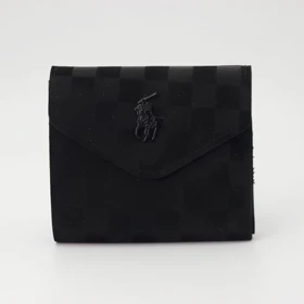 کیف پول و جاکارتی دور دوخت چرم مصنوعی (فوم) دکمه‌دار طرح پلو Polo کد 18188س (مشکی1)