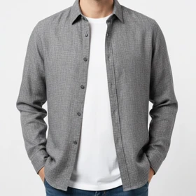 پیراهن کنفی مردانه با طرح مینیمال قواره استاندارد استایل شیک، مناسب روزمره 1001