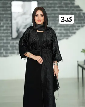 مانتو مدل مخمل بلند خرجکار خامه دوزی و منگوله کد 2589