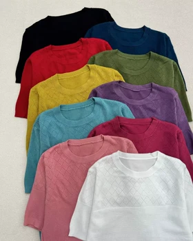 بلوز بافت آستین کوتاه یقه گرد کد 5504