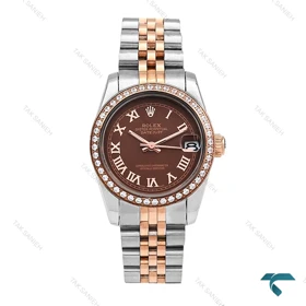 ساعت Rolex زنانه دورنگ رزگلد صفحه قهوه ای ایندکس یونانی دورنگین Rolex-6299-L