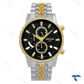 ساعت سیکو مردانه سه موتوره دورنگ طلایی صفحه مشکی Seiko-8745-G