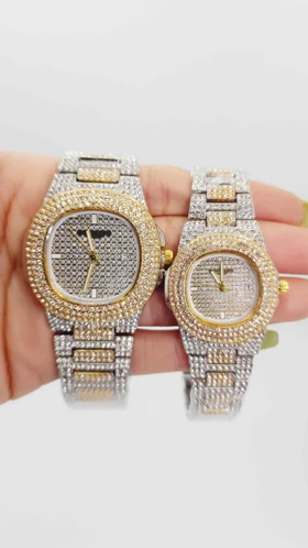 ساعت مچی ست مردانه و زنانه پتک فیلیپ Patek Philippe فول نگین (بند طلایی نقره ای صفحه نقره ای)