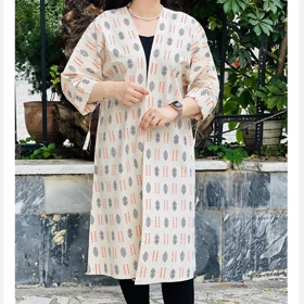 مانتو عبایی زنانه لینن نچرال طرح دار