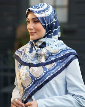 روسری ابریشم ژاکارد قواره 120 30206 (سرمه ای)