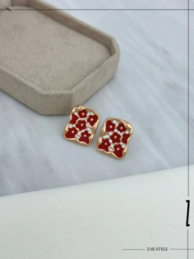 گوشواره میناکاری گل‌دار مستطیلی