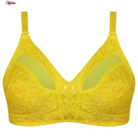 سوتین زنانه دانتل پروانه مدل بدون فنر زرد کد 5055