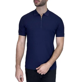 تیشرت یقه دار نیم زیپ راه راه LORO PIANA0129