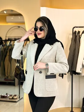 کت فوتر یقه چرم کرم 120210