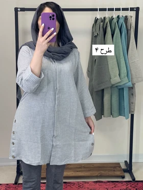 پیراهن دکمه دار یقه مردانه لینن نخ