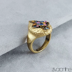 انگشتر زنانه کلیو طلایی نگین رنگی 30103