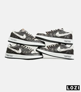 کفش کتانی مردانه و زنانه قهوه ای کرم NIKE jordan 1 x LOUIS VUITTON مدل 6980
