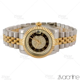 ساعت رولکس دیت جاست زنانه دورنگ طلایی صفحه نگین اعداد رومی 105114