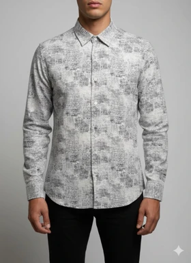 پیراهن مردانه آستین بلند کنفی طرحدار طوسی تیره 301