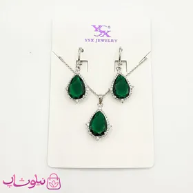 نیم ست دخترانه YSX نقره ای با کریستال سبز