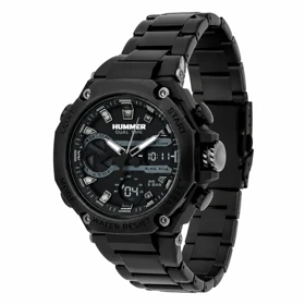 ساعت مردانه هامر مدل Hummer-7537-G مشکی دوزمانه با بند فلزی استیل
