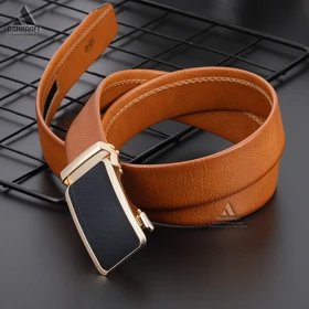 کمربند چرمی مردانه Leather Ratchet Belt BL101 (عسلی)
