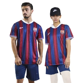 ست تیشرت و شلوارک فوتبالی بارسلونا مدل Nike-Dri Fit-4G0783 آبی قرمز
