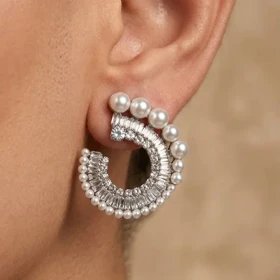 گوشواره زنانه مجلسی طرح مروارید جواهری مدل پرلینا