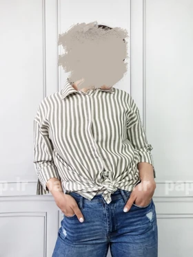 شومیز مانتویی راه راه بیسکویتی