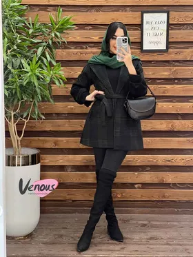 پالتو چهارخونه کمردار
