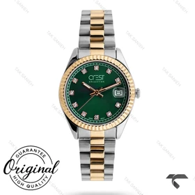 ساعت کرست 6259-7 زنانه دورنگ طلایی صفحه سبز Crest-11124-L