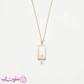 گردنبند زنانه ژوپینگ طرح مستطیل با گوی مرواریدی کد 2391