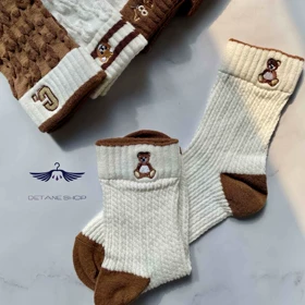 جوراب ساق بلند سفید و قهوه ای تدی شایسته