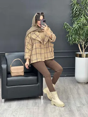 پالتو چهارخونه تک دکمه بغل چاک