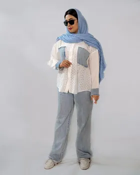 شومیز مانتویی ترک رنگ سفید طرح آیسل