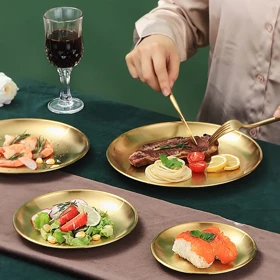 بشقاب استیل طلایی یونیک پلاس / unique plus در7 سایز