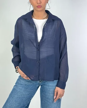 شومیز شیشه ای با تاپ کد 500505 (سرمه اى)