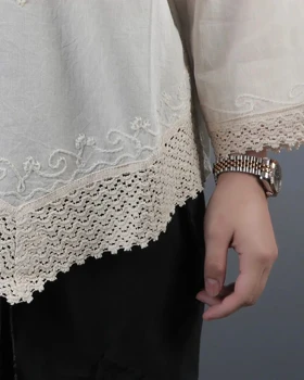 بلوز کرمی خامه دوزی 3033