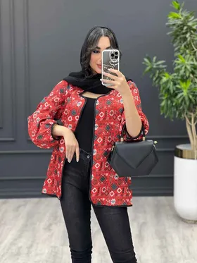 مانتو کتی طرح دار یقه هلالی