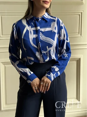 شومیز نخی جلو دکمه طرحدار