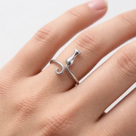 انگشتر فری سایز نقره 925 اصل مدل گربه مینیمال