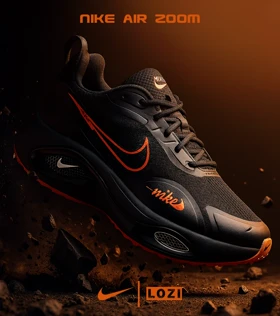 کفش کتانی مردانه و زنانه مشکی نارنجی Nike air zoom max