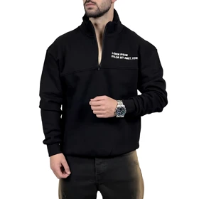 دورس مردانه نوشته دار سفید مشکی مدل نیم زیپ