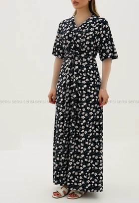 پیراهن یقه چپ و راستی طرح دار کد1005519